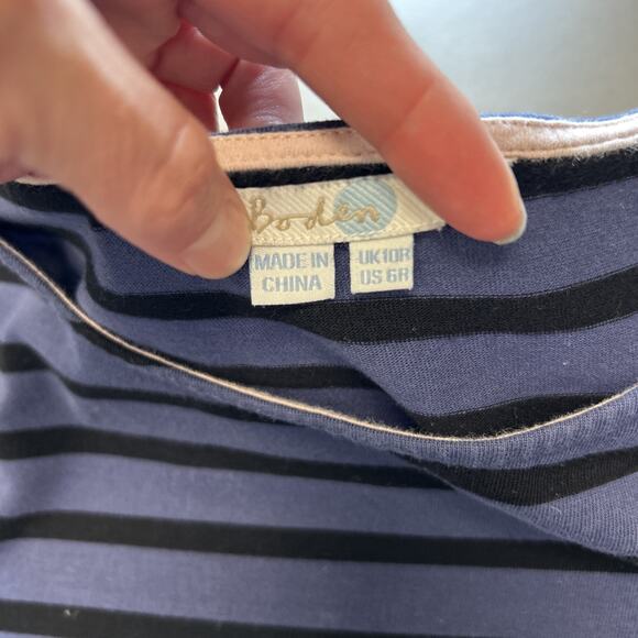 Boden Blue Striped Dress Midi Navy Warm Cotton 3/4 Sleeves Size 6 - Picture 3 of 4
